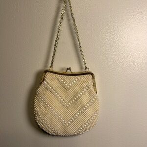 VINTAGE Purse Mini Bag Beaded Cream Homecoming Prom Wedding Elegant Formal